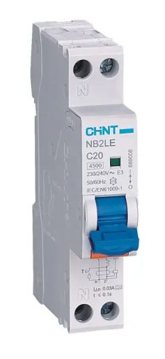 [MFQ-023-0106430] Chint aardlekautomaat 1-fase, 1-polig+nul 20A C-kar 30mA 6kA type A (NB2LE 1PN C20) - 689008