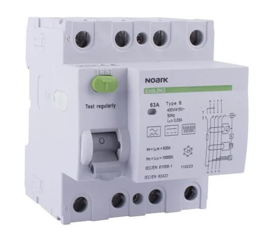 [MFQ-023-0106392] Noark aardlekschakelaar 3-fase, 3-polig+nul 63A 30mA Type B 10kA (Ex9LB63 3P+N 63A 30mA) - 110223