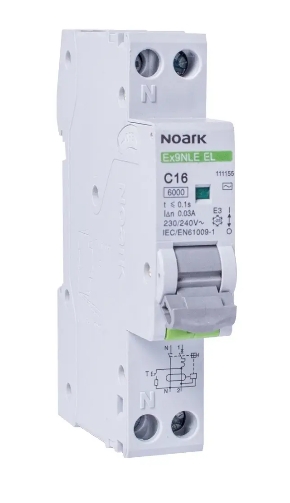 Noark aardlekautomaat 1-fase, 1-polig+nul 16A B-kar 30mA 6kA (Ex9NLE EL 1PN B16 A) - 111162