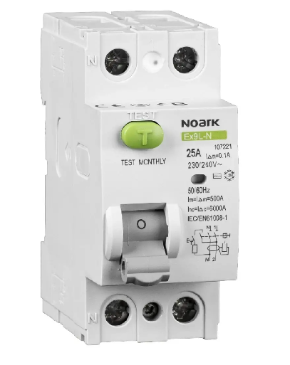 Noark aardlekschakelaar 1-fase, 2-polig 16A 30mA type A 6kA (Ex9L-N 2P 16A A 30mA) - 108348