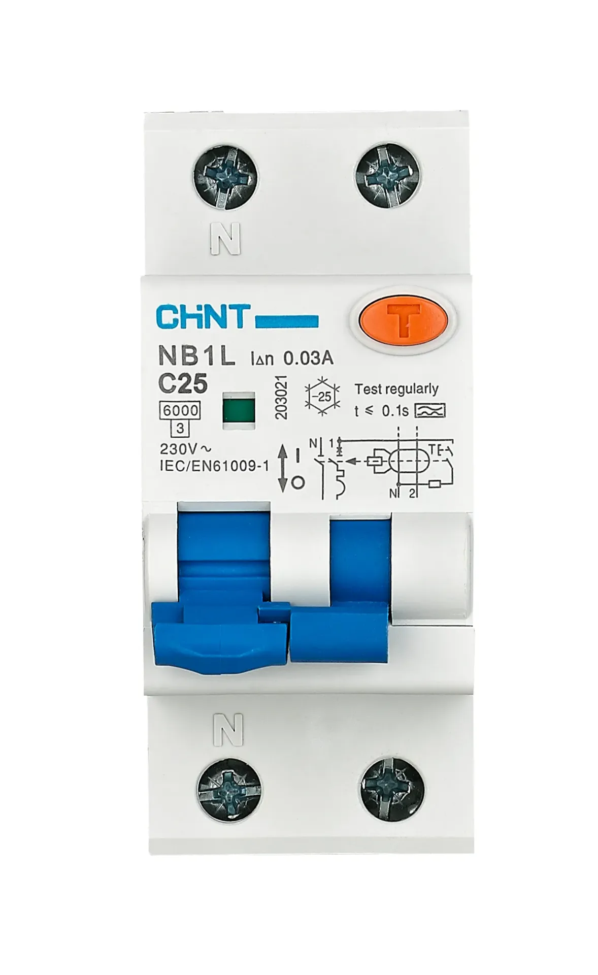 Chint aardlekautomaat 1-fase, 1-polig+nul 25A C-kar 30mA 10kA type A (NB1L 1PN C25) - 203061
