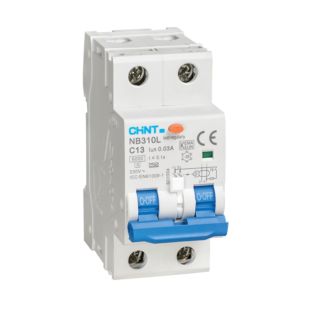 Chint aardlekautomaat 1-fase, 2-polig 20A B-kar 30mA 6kA type A (NB310L 2P B20) - 660009