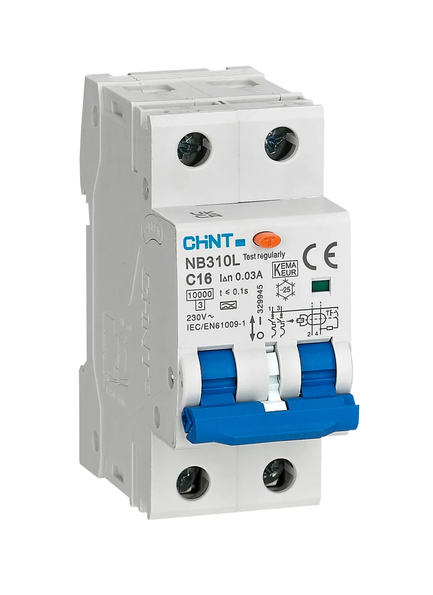 Chint aardlekautomaat 1-fase, 2-polig 16A C-kar 30mA 10kA type A (NB310L 2P C16) - 329945
