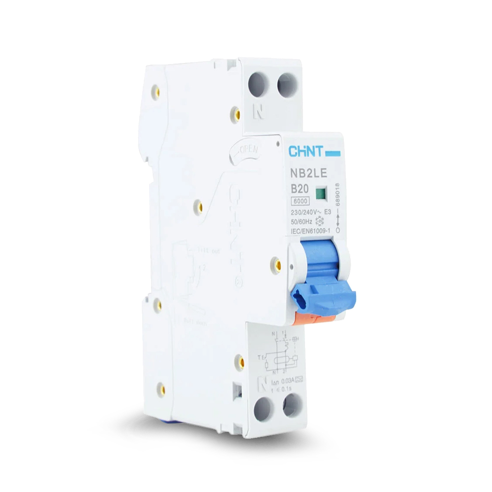 [MFQ-023-0105126] Chint aardlekautomaat 1-fase, 1-polig+nul 20A B-kar 30mA 6kA type A (NB2LE 1PN B20) - 689018