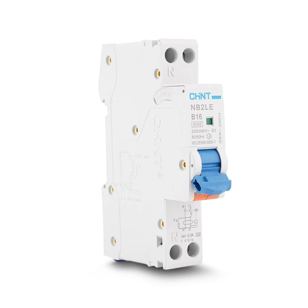[MFQ-023-0105129] Chint aardlekautomaat 1-fase, 1-polig+nul 16A B-kar 300mA 6kA type A (NB2LE 1PN B16) - 324513