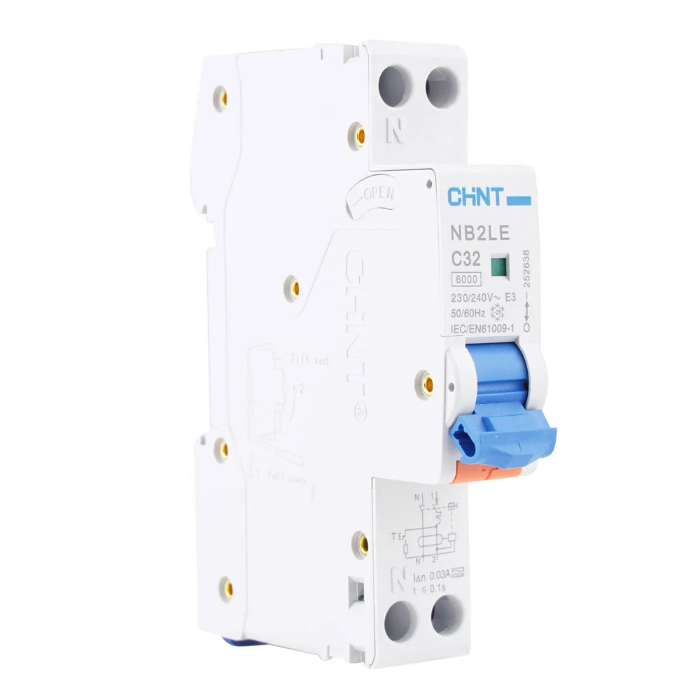 [MFQ-023-0105134] Chint aardlekautomaat 1-fase, 1-polig+nul 32A C-kar 30mA 6kA type A (NB2LE 1PN C32) - 252638