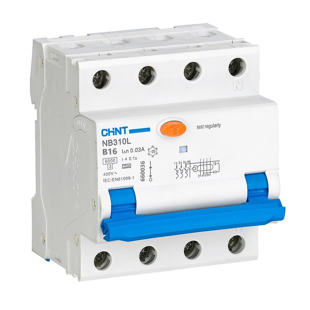 [MFQ-023-0105135] Chint aardlekautomaat 3-fase, 3-polig+nul 16A B-kar 30mA 6kA type A (NB310L 3PN B16) - 660036