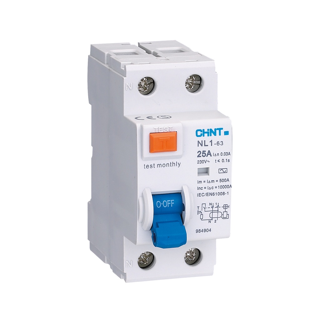 Chint aardlekschakelaar 1-fase, 1-polig+nul 40A 30mA Type A 6kA (RCCB NL1-63 1PN 40A 30mA) - 200210