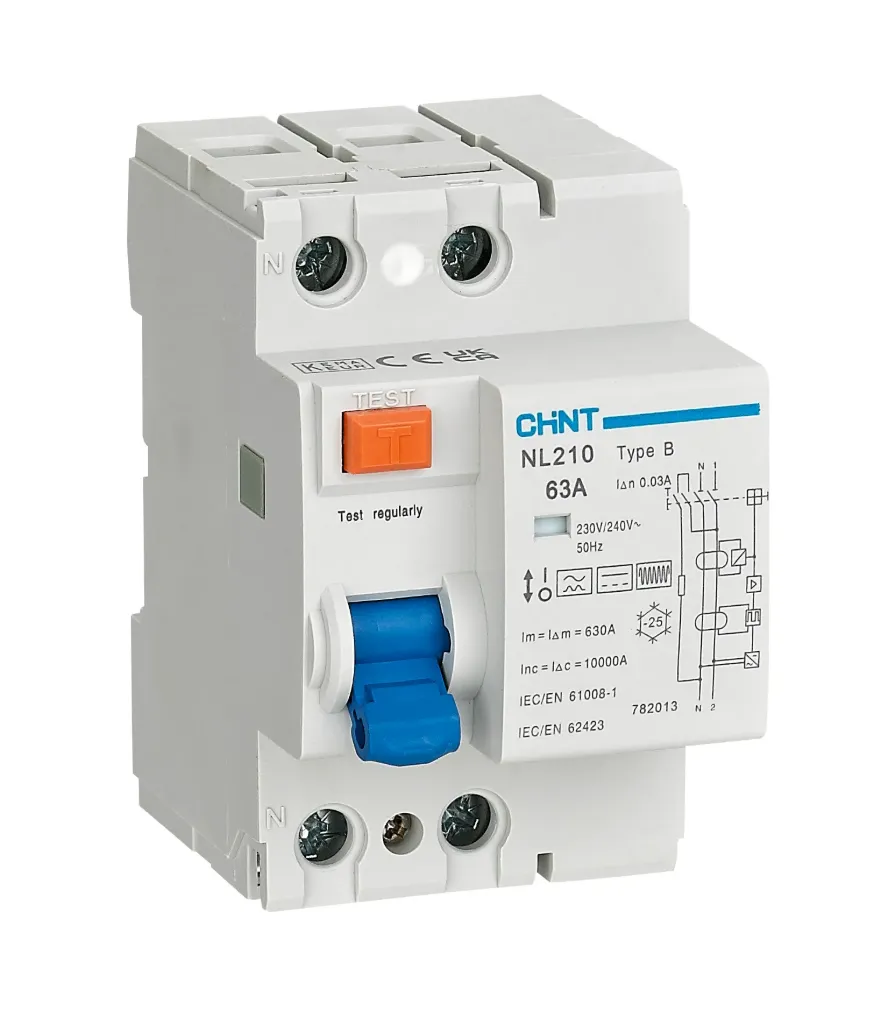 Chint aardlekschakelaar 1-fase, 1-polig+nul 63A 30mA Type B 10kA (NL210-63-263/30) - 782013