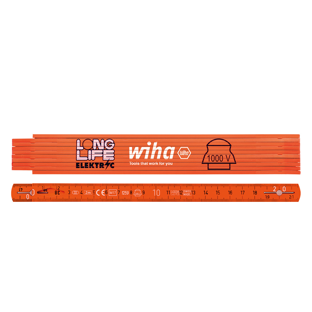 [MFQ-023-0105654] WIHA Longlife Elektriciensduimstok 410 2008 metrisch 10 delen 15mm (oranje) 2m