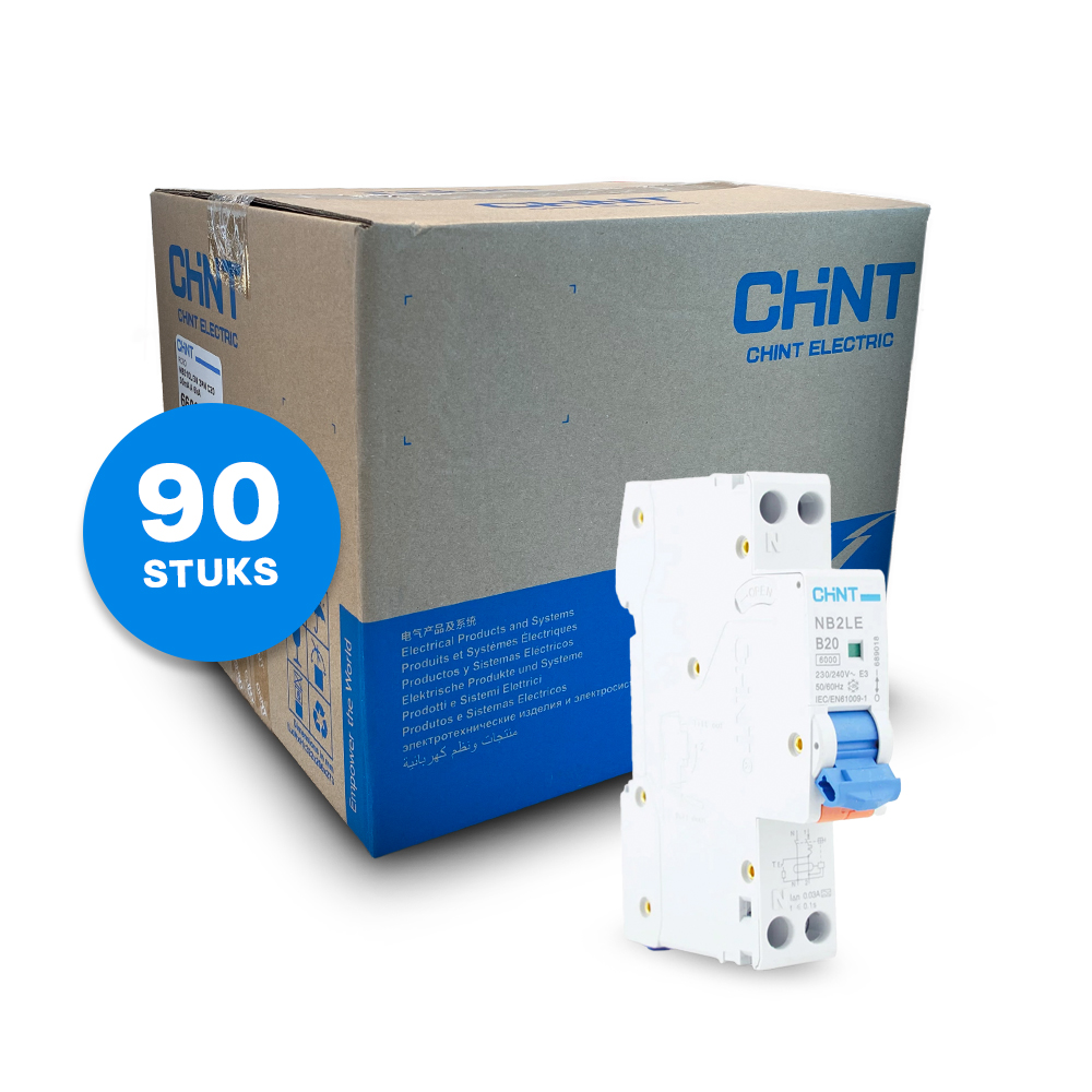 Chint aardlekautomaat 1-fase, 1-polig+nul 20A B-kar 30mA 6kA doos (90 stuks) (NB2LE-B20) - 689018