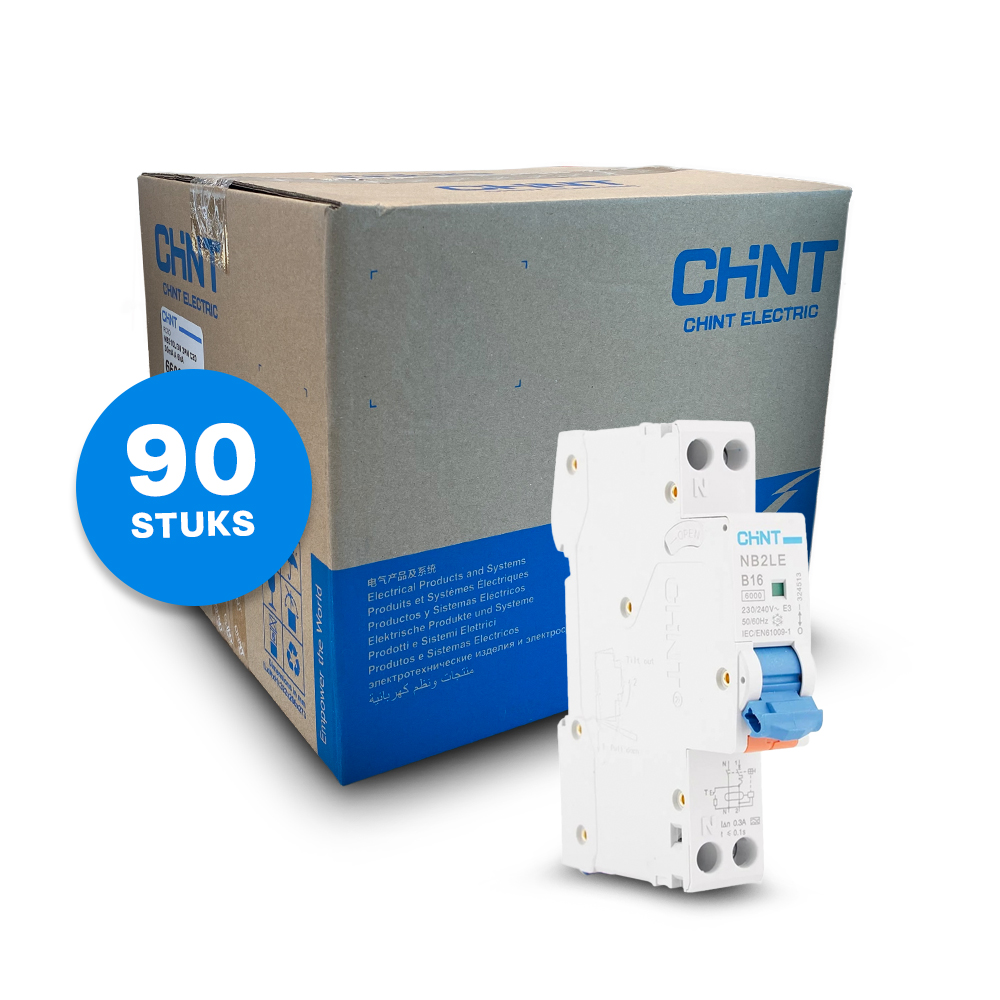 Chint aardlekautomaat 1-fase, 1-polig+nul 16A B-kar 300mA 6kA doos (90 stuks) (NB2LE-B16-300) - 324513